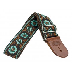 Gaucho Gitaarband Tradition Deluxe brown leather slips, brown garment leather backing, brown/blue
