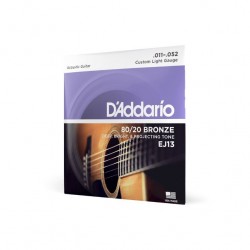 D'Addario EJ13 Custom Light, 80/20 Bronze Acoustic Guitar Strings 11-52