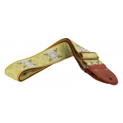 Gaucho Authentic Deluxe Series guitarstrap, leather slips with pins, brass buckle, suede backing, yw/gr