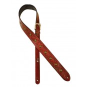 Gaucho gitaarband stellar PU leather, carving and brass buttons, red
