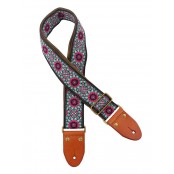 Gaucho Authentic Deluxe Series guitarstrap, leather slips with pins, brass buckle, suede backing, bk/bu/pk