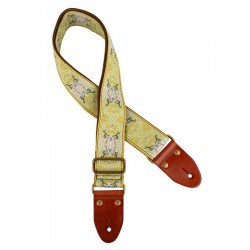 Gaucho Authentic Deluxe Series guitarstrap, leather slips with pins, brass buckle, suede backing, yw/gr