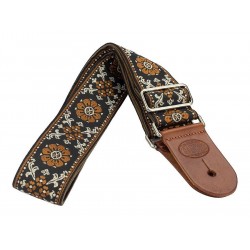 Gaucho Gitaarband Tradition Deluxe brown leather slips, brown garment leather backing, brown/gold