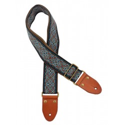 Gaucho Authentic Deluxe Series guitarstrap, leather slips with pins, brass buckle, suede backing, bk/bu