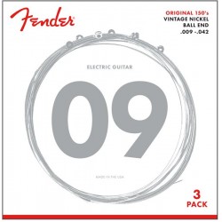 Fender Original 150 Guitar Strings, Pure Nickel Wound, Ball End, 150L .010-.046 Gauges, 3-Pack