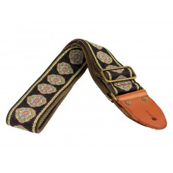 Gaucho Authentic Deluxe Series guitarstrap, leather slips with pins, brass buckle, suede backing, bk/gn
