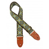 Gaucho Authentic Deluxe Series guitarstrap, leather slips with pins, brass buckle, suede backing, bk/bu/gn
