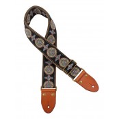 Gaucho Authentic Deluxe Series guitarstrap, leather slips with pins, brass buckle, suede backing, bk/bu/rd