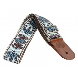 Gaucho Gitaarband Tradition Deluxe brown leather slips, brown garment leather backing, white/blue