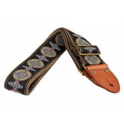 Gaucho Authentic Deluxe Series guitarstrap, leather slips with pins, brass buckle, suede backing, bk/bu/rd